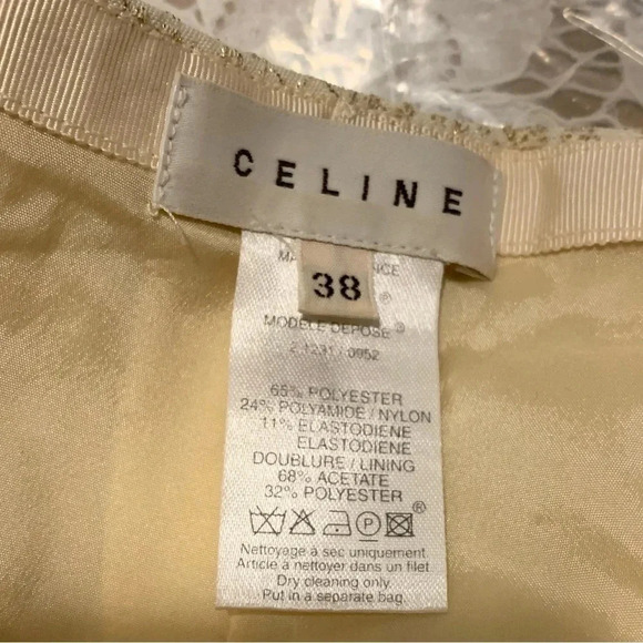 CELINE Women's Pants Gold Metallic Embossed High Waist Straight Leg Trouser 6 - Picture 15 of 16